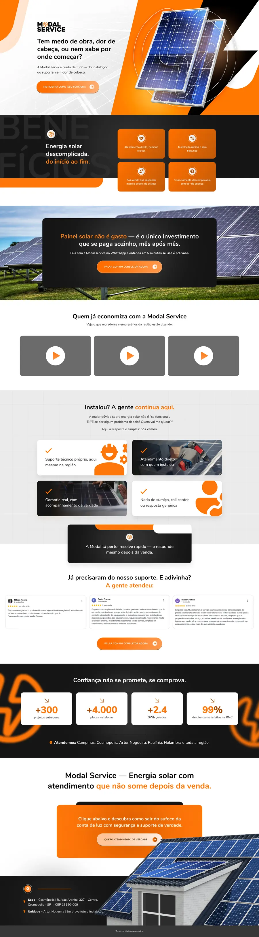 Página do projeto Modal Service